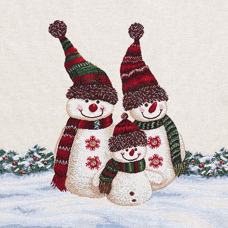 Panel Tapestry Fabric snowman trio – light beige,  image number 1