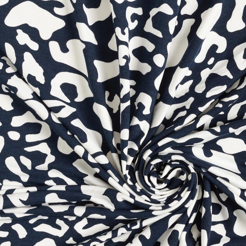 Viscose Jersey abstract leopard spots – midnight blue/white,  image number 3