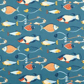Cotton Cretonne school of fish – blue grey, 