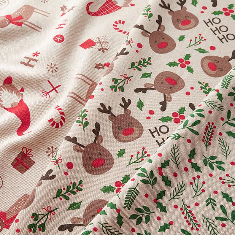 Decor Fabric Half Panama Elves and Reindeer – beige/red,  image number 5