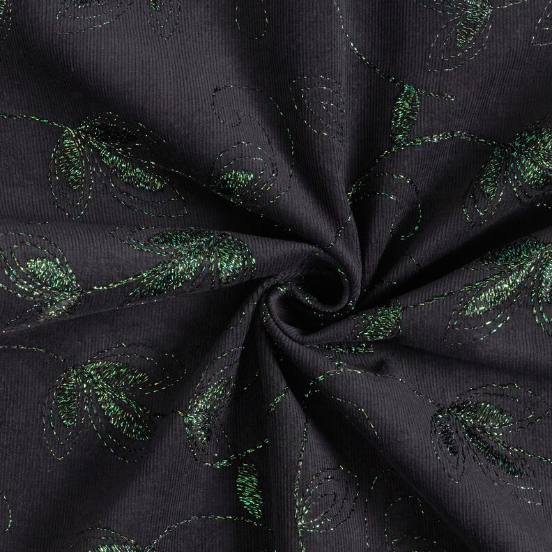 Fine cord glitter embroidery flowers – black,  image number 4