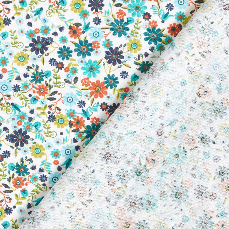 Cotton Cretonne scattered flowers – petrol/white,  image number 4