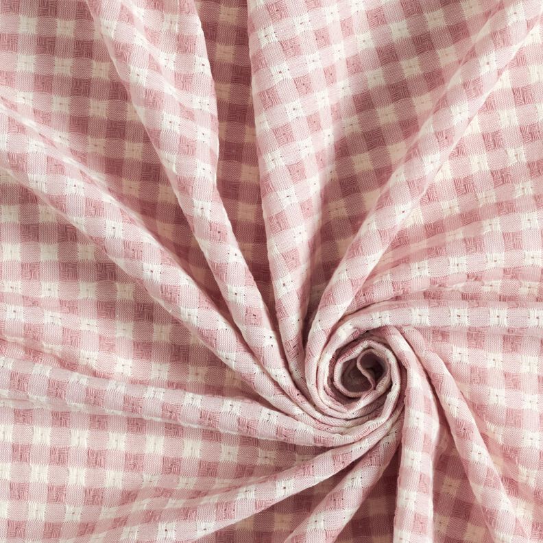 Textured check cotton fabric – white/light dusky pink,  image number 3