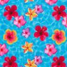 Swimsuit Fabric Hawaiian Flowers – blue/intense pink,  thumbnail number 1