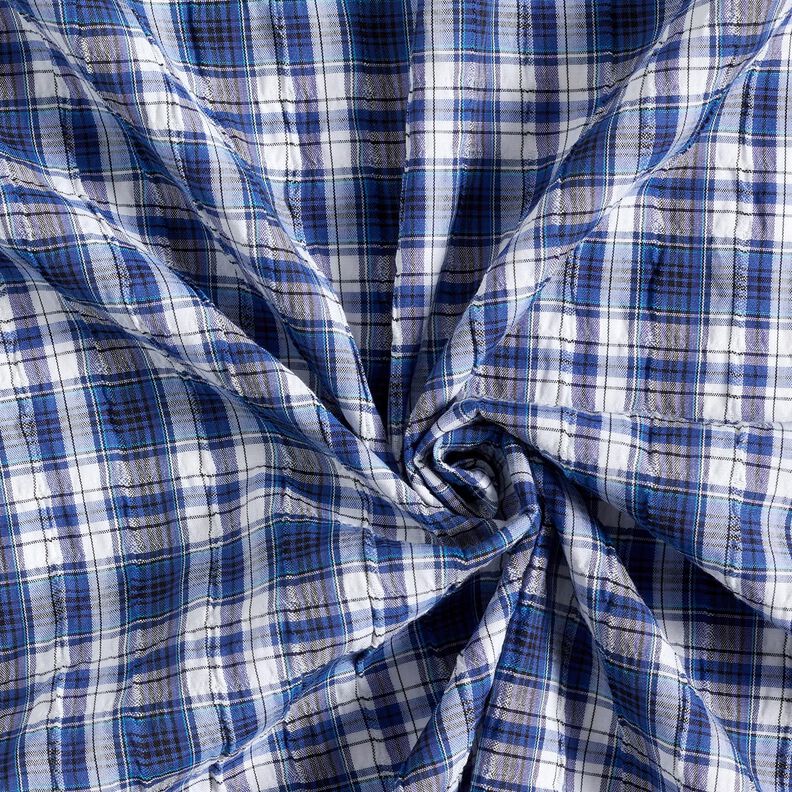 Cotton fabric tartan crash weave – royal blue/white,  image number 3