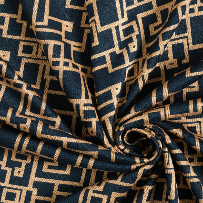 Viscose Jersey abstract rectangles – midnight blue/beige,  image number 3