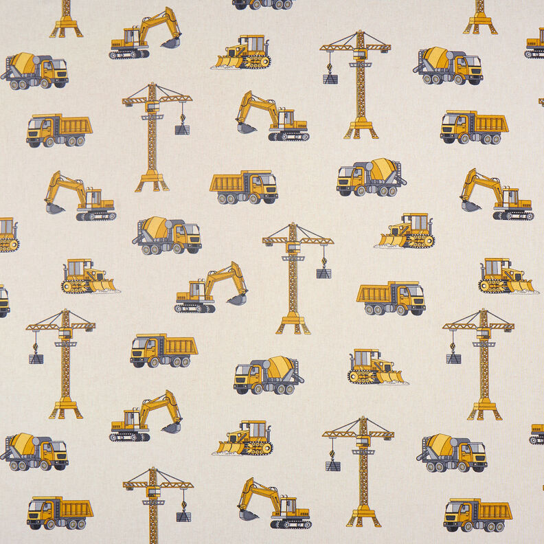 Decor Fabric Half Panama Construction site vehicles – natural/curry yellow,  image number 1