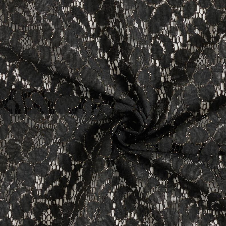 Lace fabric Lurex flowers – black/metallic gold,  image number 4