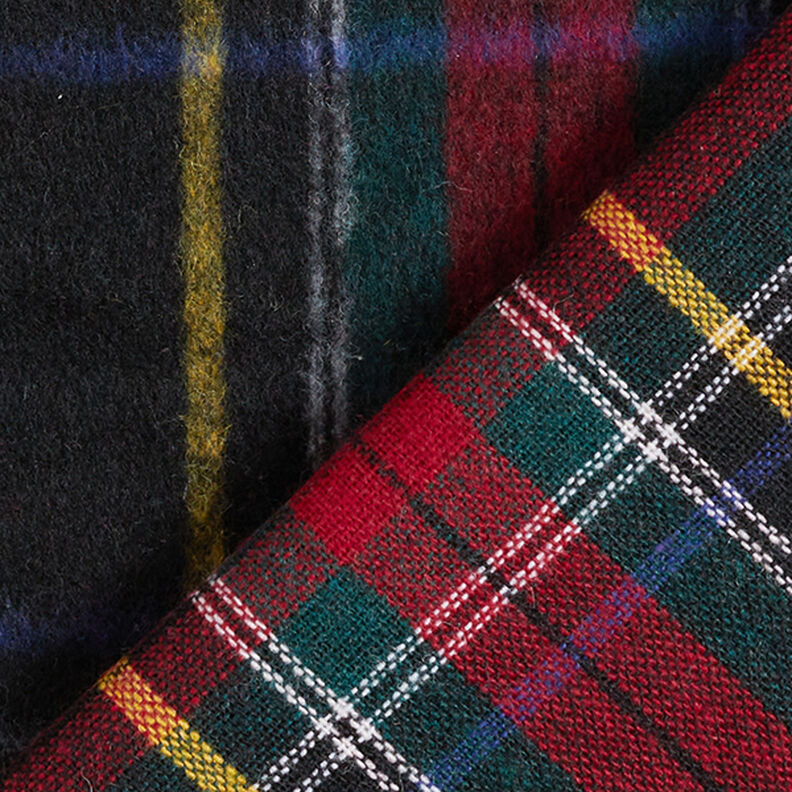 tartan new wool blend coat fabric – black/red,  image number 4