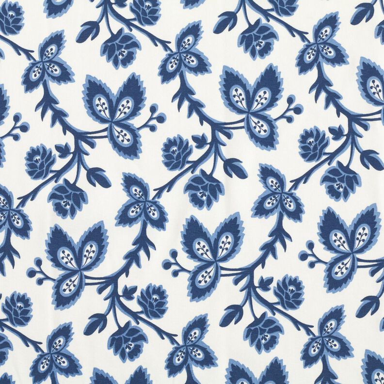 Cotton Jersey Hop tendrils – denim blue/white,  image number 1