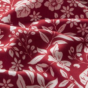 viscose fabric Flowers and branches – carmine/white, 