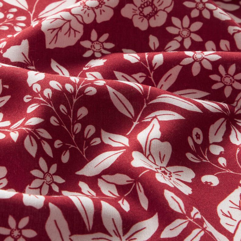 viscose fabric Flowers and branches – carmine/white,  image number 2