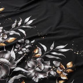 French Terry large flowers with golden speckles | Glitzerpüppi – black/antique gold, 