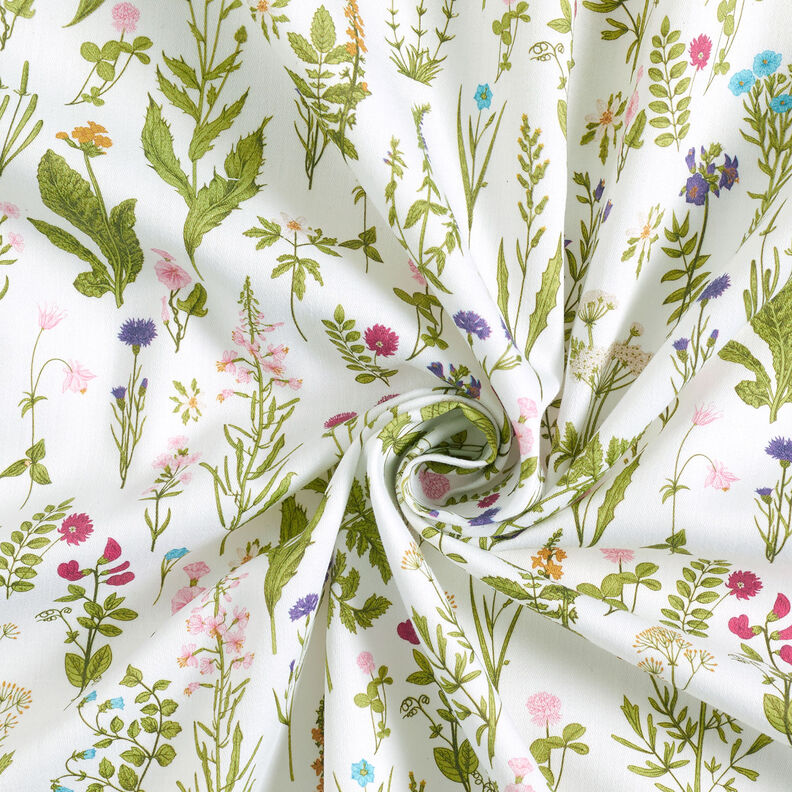 Decorative fabric Digital print Meadow herbs – white/green,  image number 3