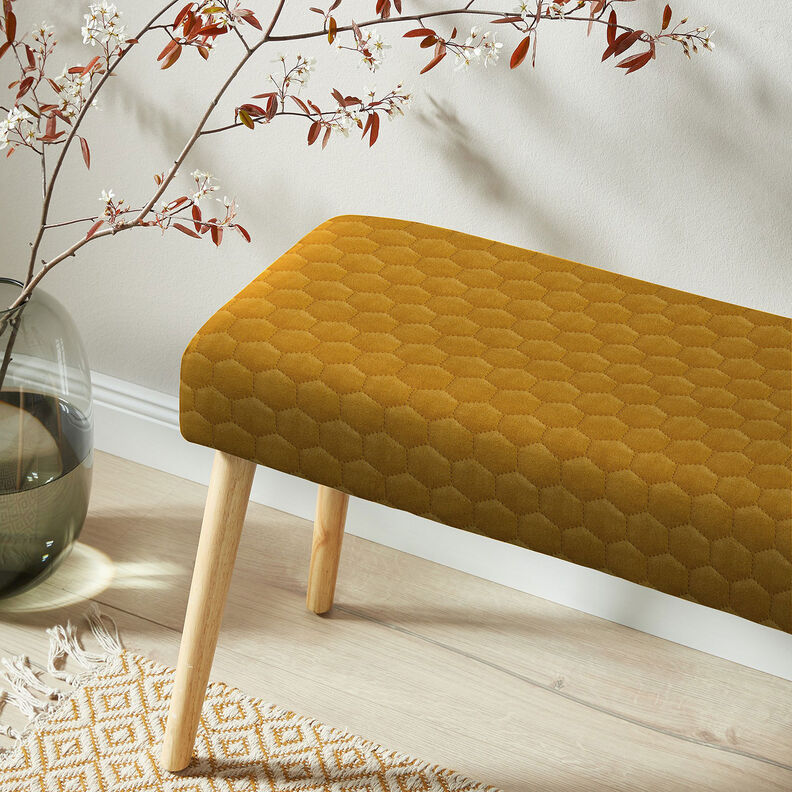 Upholstery Fabric Velvet Honeycomb Quilt – mustard,  image number 8