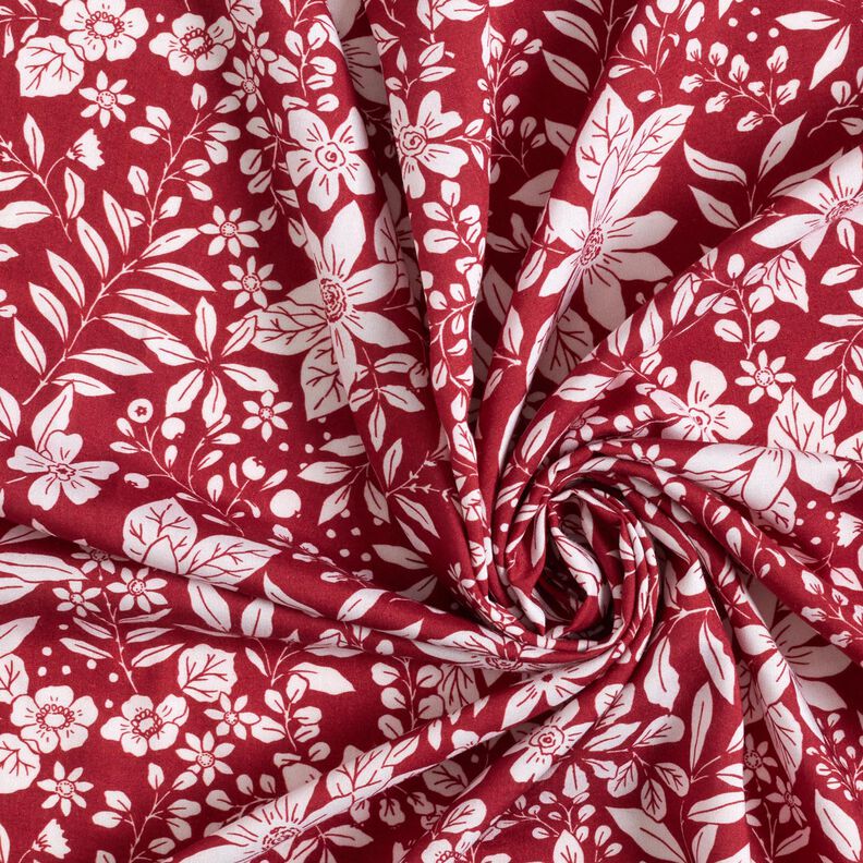 viscose fabric Flowers and branches – carmine/white,  image number 3