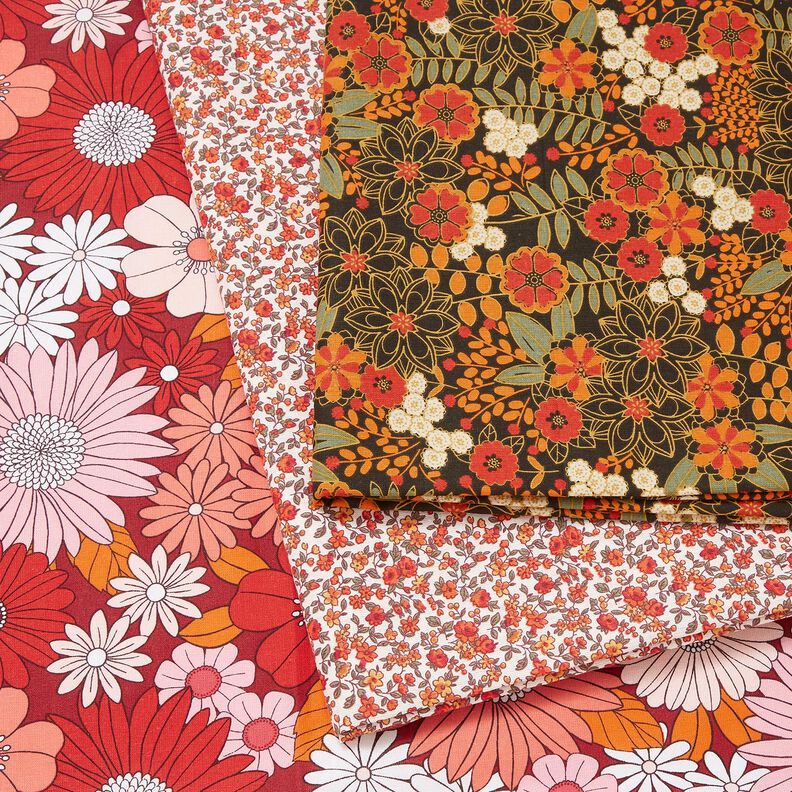 Cotton Cretonne large retro flowers – dark red/pink,  image number 5