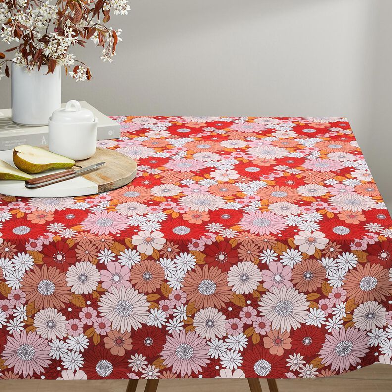 Cotton Cretonne large retro flowers – dark red/pink,  image number 6