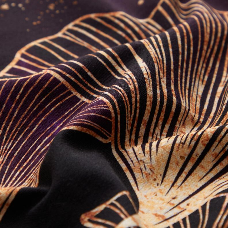 Cotton Jersey Golden ginkgo leaves border fabric | Glitzerpüppi – plum/grape,  image number 3