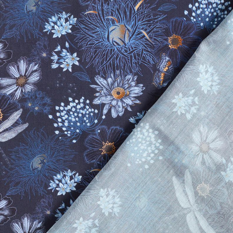 viscose fabric flowers and dragonflies – midnight blue/light blue,  image number 4