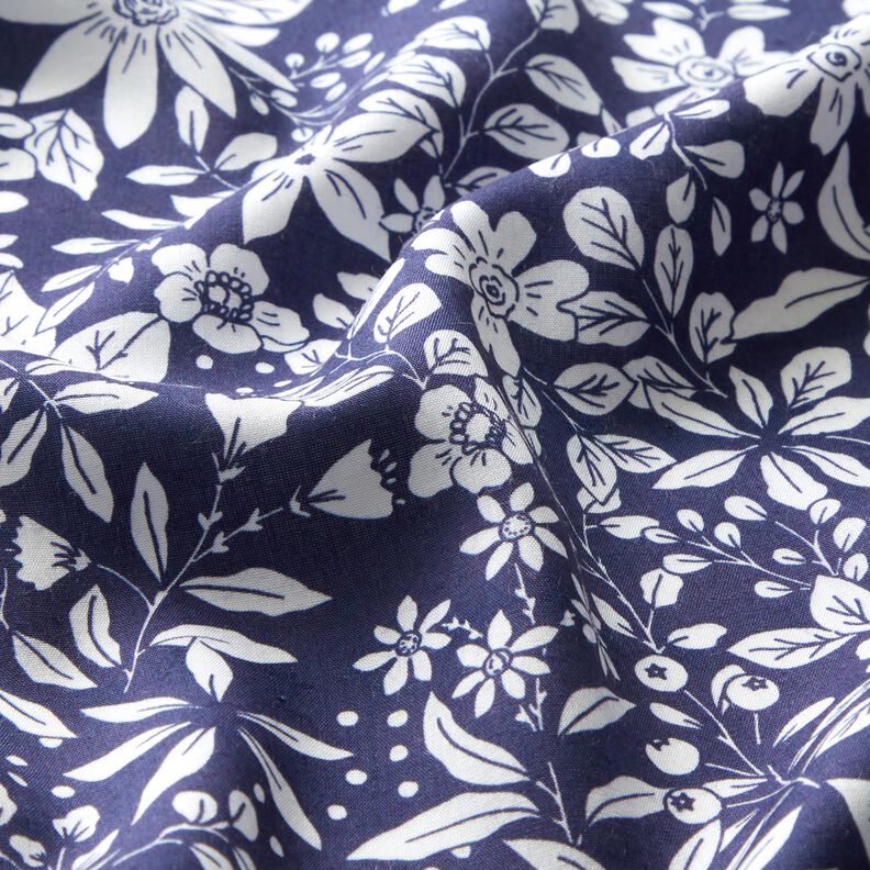 viscose fabric Flowers and branches – indigo/white,  image number 2