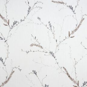 Curtain Fabric Voile Delicate branches – white/silver grey, 