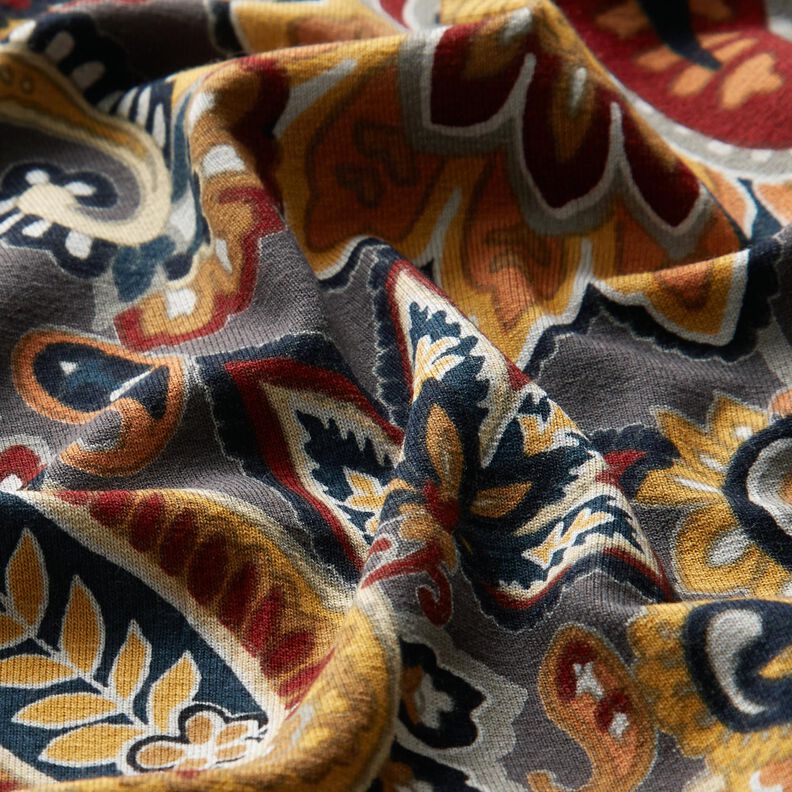 Viscose Jersey Paisley – stone grey/mustard,  image number 2