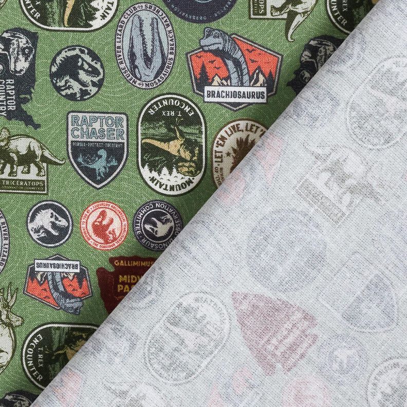 Cotton Poplin Jurassic Park Patches Licensed Fabric | Universal Studios – pine,  image number 4