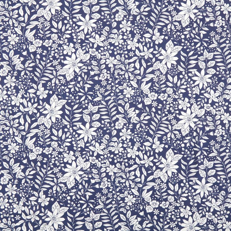 viscose fabric Flowers and branches – indigo/white,  image number 1