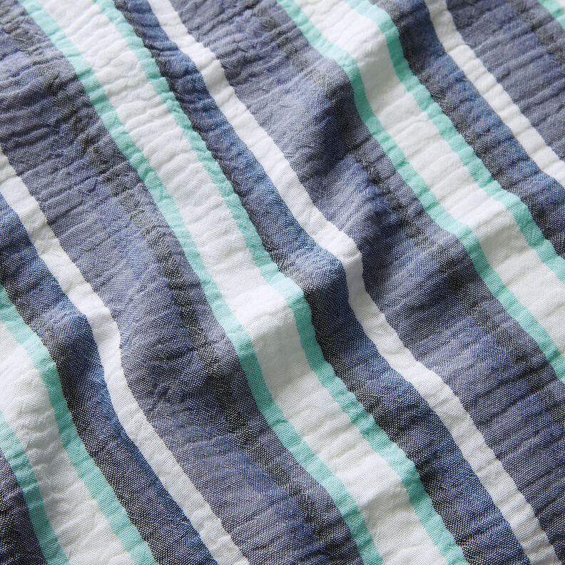 Double Gauze/Muslin yarn-dyed stripes – indigo/ice blue,  image number 2