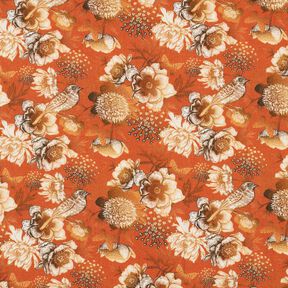 viscose fabric birds and wild roses – terracotta/caramel, 