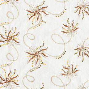 Needlecord floral embroidery and sequins – white/bronze, 