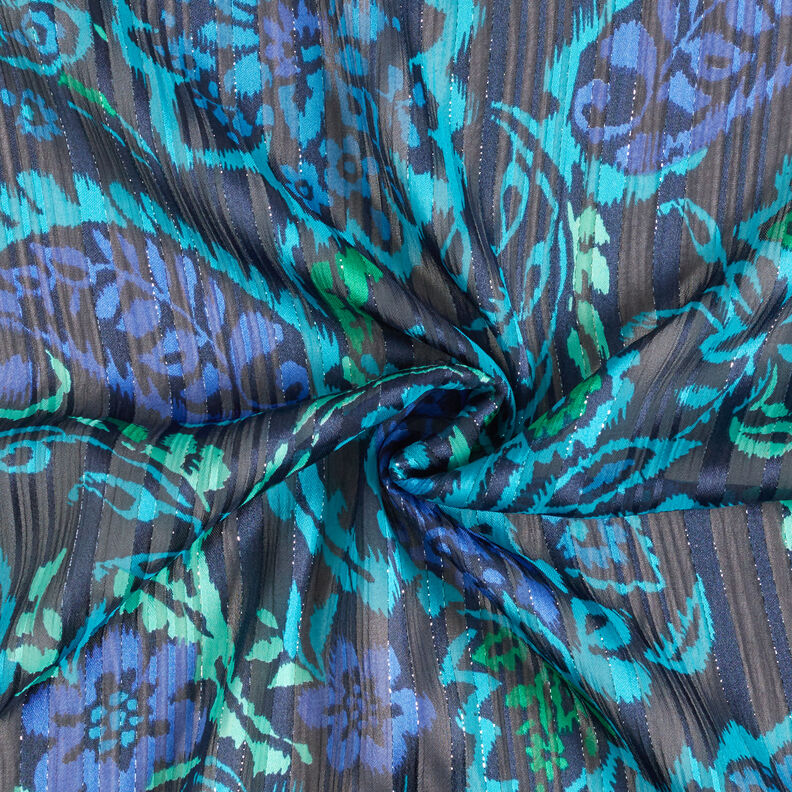 Chiffon Satin Glitter Stripes Paisley Flowers – turquoise/black,  image number 4