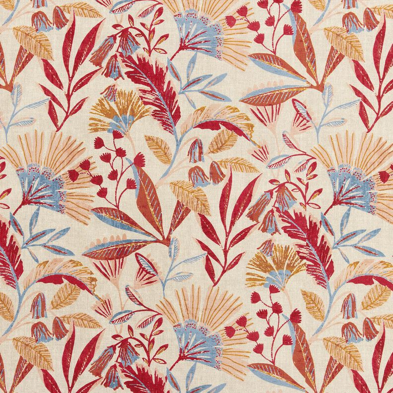 Decor Fabric Half Panama Floral – natural/berry,  image number 1