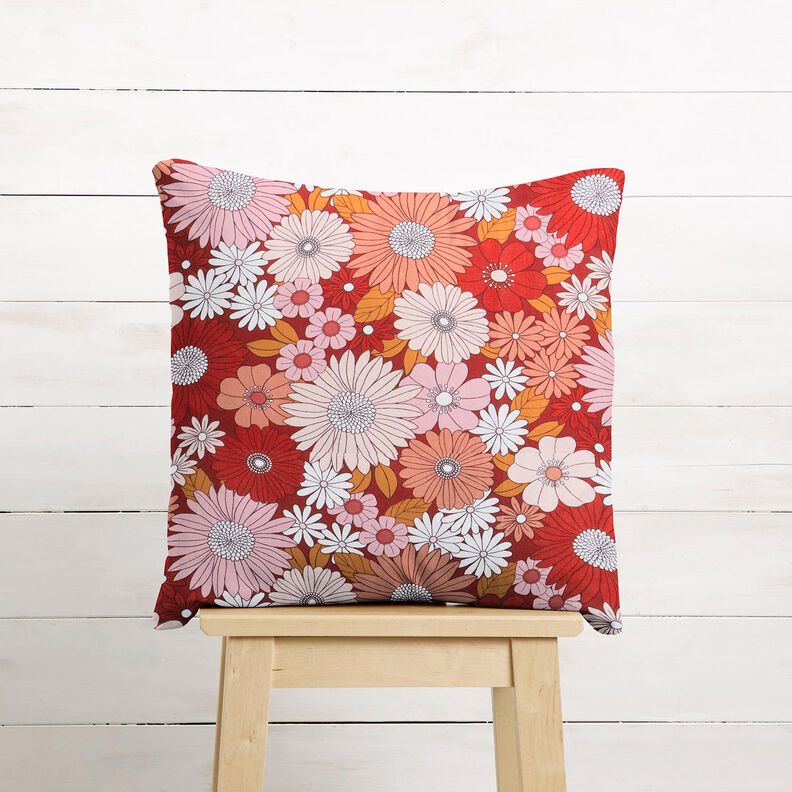 Cotton Cretonne large retro flowers – dark red/pink,  image number 7