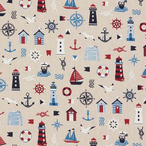 Decor Fabric Half Panama maritime classics – natural/navy blue, 