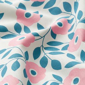 Cotton Poplin Flowers and branches – white/pink, 