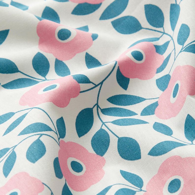 Cotton Poplin Flowers and branches – white/pink,  image number 2