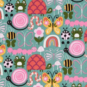 Cotton Cretonne butterflies and bees – eucalyptus/pink, 