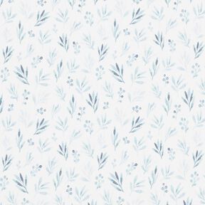Cotton Jersey delicate watercolour branches and flowers Digital Print – ivory/denim blue, 