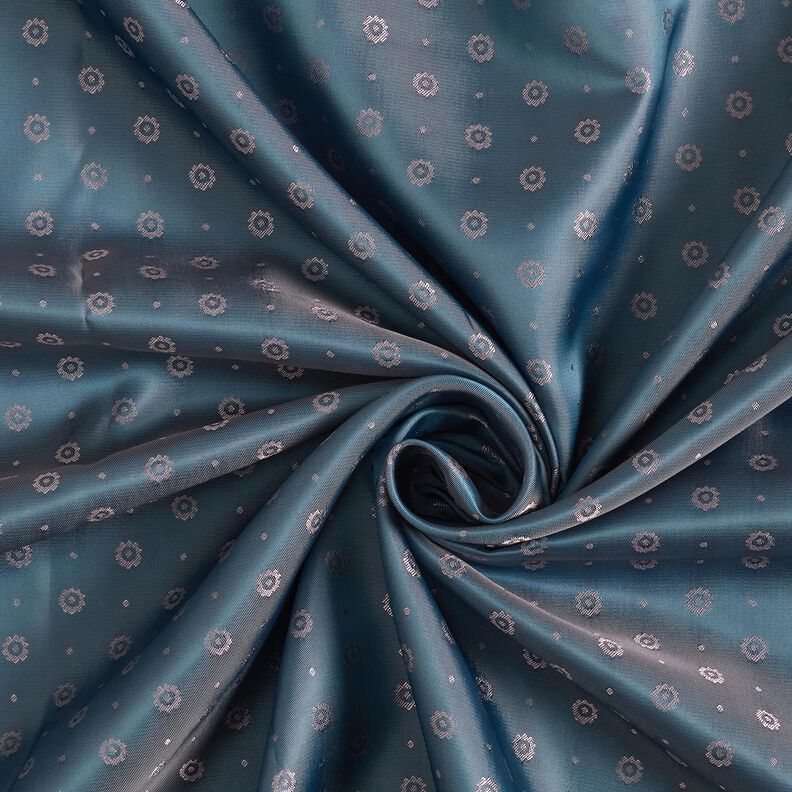 Lining Fabric Jacquard Flowers and dots iridescent – denim blue,  image number 3