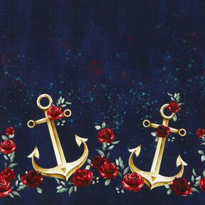 Cotton Jersey Anchors and roses | Glitzerpüppi – midnight blue/antique gold, 