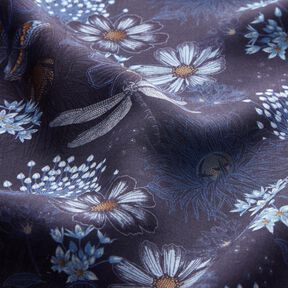 viscose fabric flowers and dragonflies – midnight blue/light blue, 