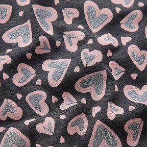 Brushed Sweatshirt Fabric Glitter Leopard Hearts – anthracite, 