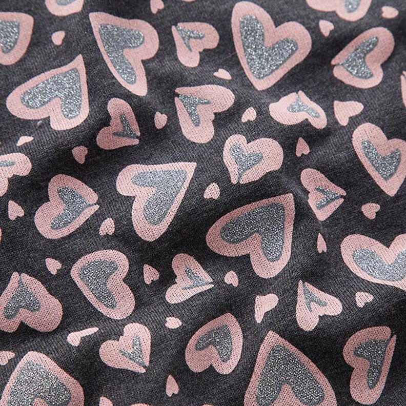 Brushed Sweatshirt Fabric Glitter Leopard Hearts – anthracite,  image number 3