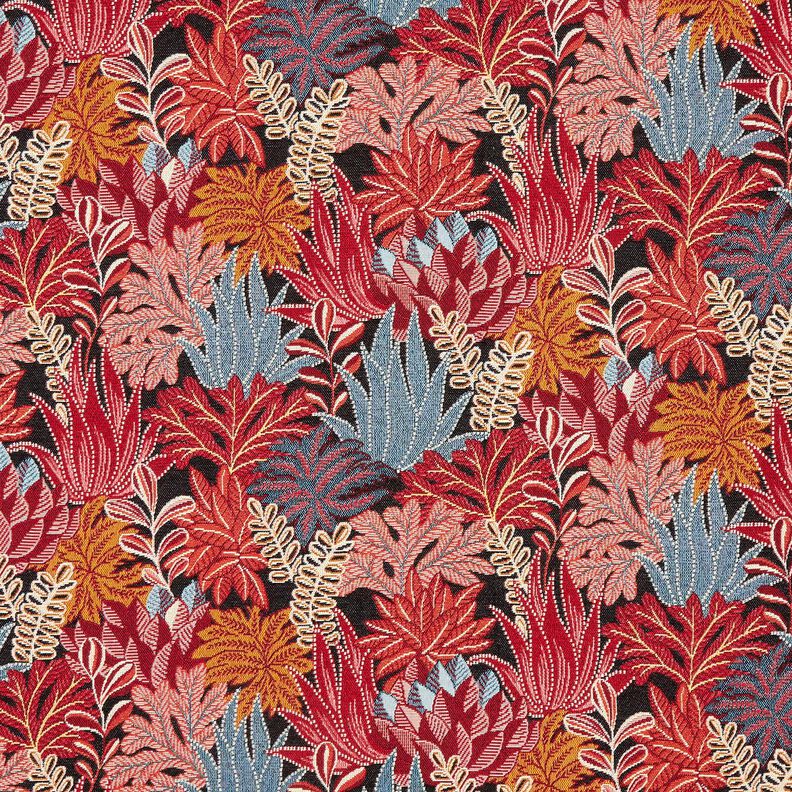 Decor Fabric Jacquard Jungle Leaves – black/carmine,  image number 1