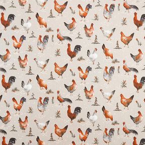 Decor Fabric Half Panama Chickens – natural/terracotta, 