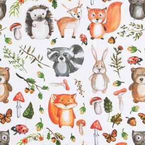 Decor Fabric Half Panama Painted Woodland Animals – white, 