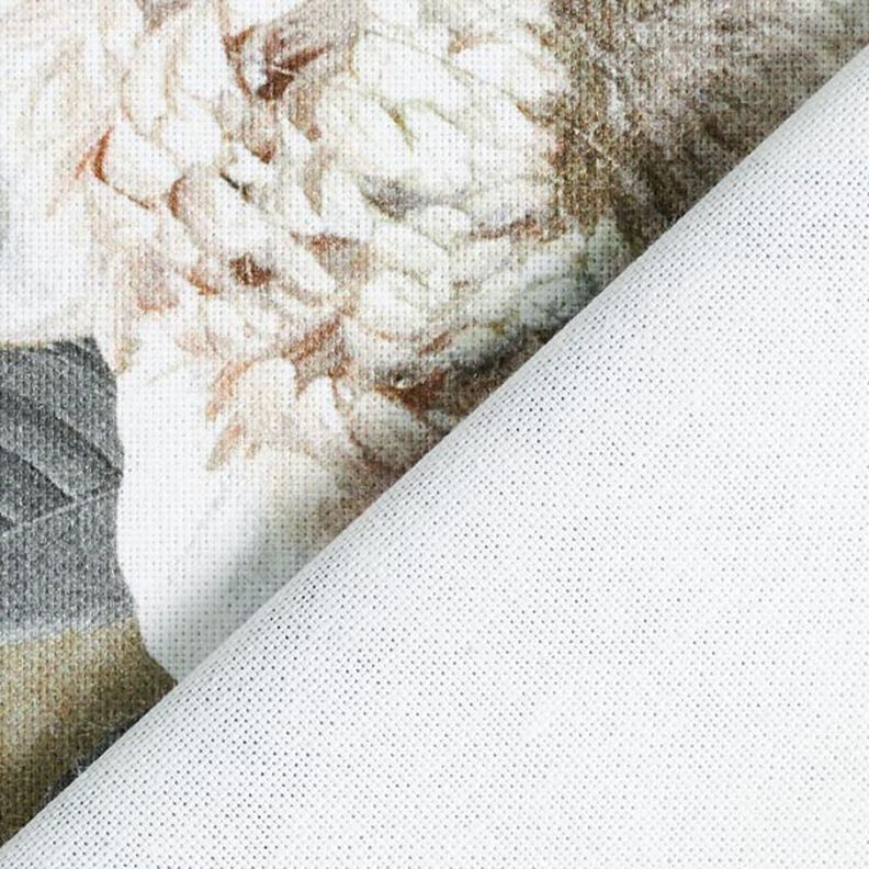 Half Panama Decor Fabric Dahlias – grey/cream,  image number 5