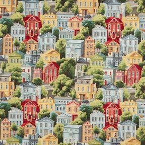 Decor Fabric Tapestry Fabric colourful neighbourhood – natural/sky blue, 